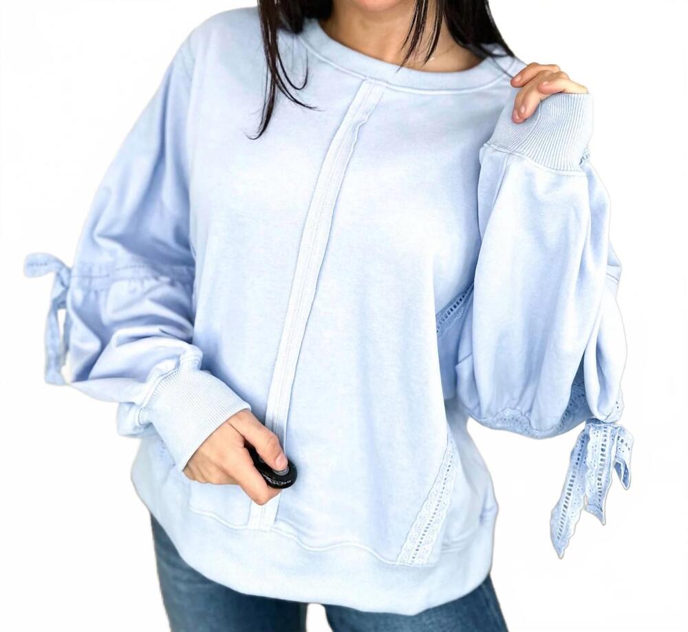 NEW PEACH LOVE always the one cotton blend long sleeve top in blue